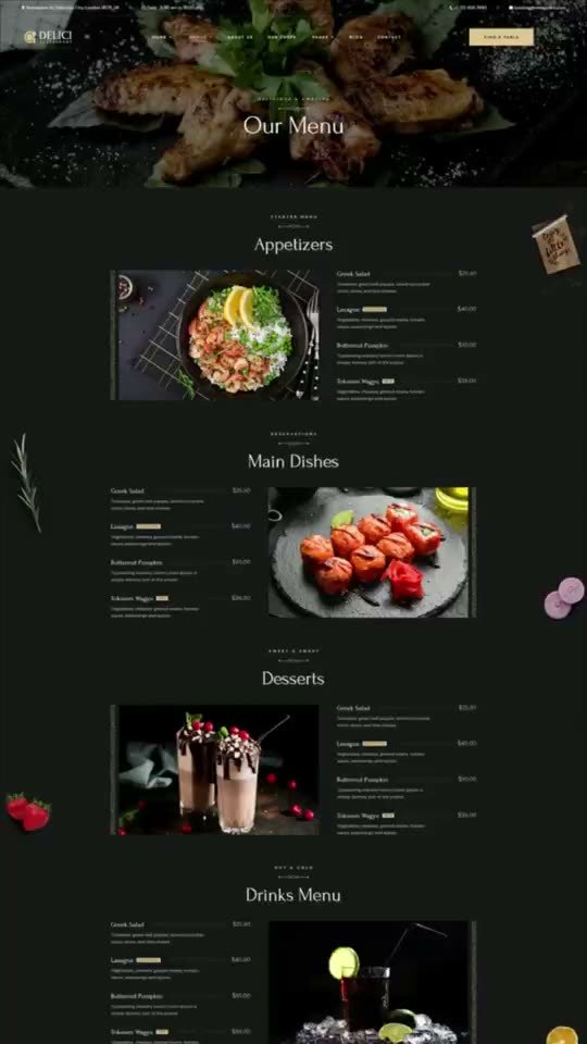 Fine-dining menu site